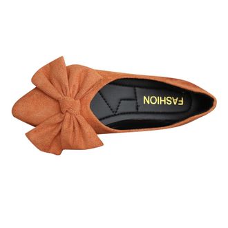 Generic Ladies Ballet Flats Bow Pointed Toe Pumps Shoes Solid Color Lightweight Elegant Comfortable Casual Slip On Flat Shoes Work Leisure Orange