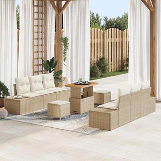 vidaXL Conjunto De Sof&aacute; De Jard&iacute;n 9 Pcs Beige, Crema 90 X 55 X 71 Cm Vidaxl
