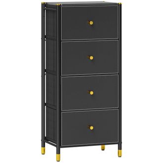 OEM Cajonera De Tela Con 4 Cajones Plegables Con Frentes De Pu Y Marco De Acero Cajonera Para Dormitorio Sal&oacute;n Negro