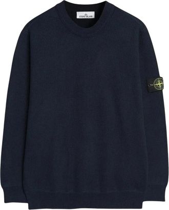 Stone Island Gebreide trui met ronde hals - Heren - Sweatshirts - Blauw - L - Katoen - Hoodies & sweatvesten