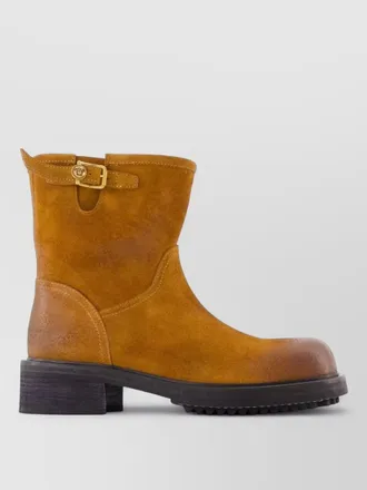 Versace h40 suede calfskin ankle strap boots