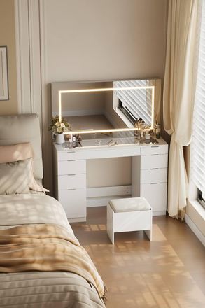 Living and Home Dressing Table with LED Illuminated Mirror in White