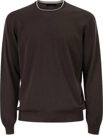 Fay Knit Sweater In Brown Cotton With Crew Neck