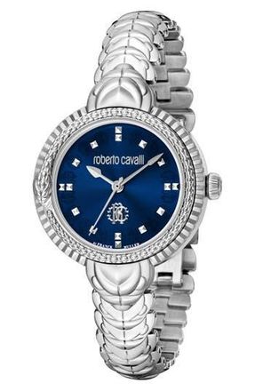Roberto Cavalli Crystal Swiss Quartz Bracelet Watch, 32mm in Silver at Nordstrom Rack