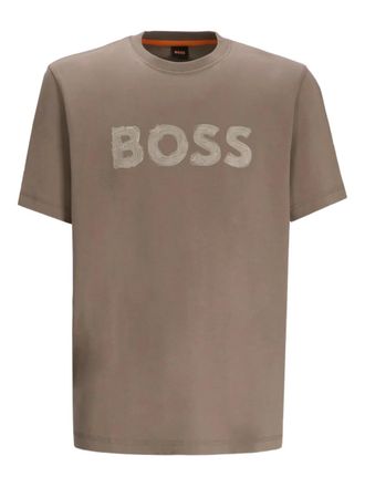 BOSS T-shirt met logoprint - Bruin