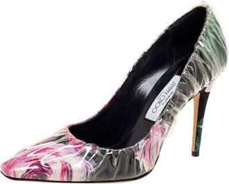 Jimmy Choo London Multicolor Pvc And Satin Floral Jacquard Pumps