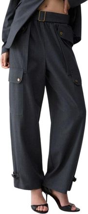 Liu Jo Flanellen Cargobroek - Dames - Wijde Broeken - Grijs - L - Polyester - Broeken