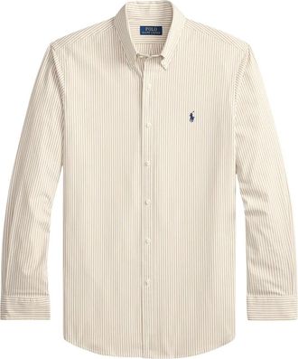 Ralph Lauren Overhemden, Heren, Beige, L, Leer, Custom Fit Gestreept Overhemd