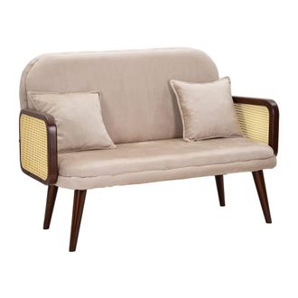 Mauro Ferretti Sof&aacute; de tela beige con reposabrazos de madera 131x80x93 cm