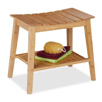 Relaxdays Banco Ba&ntilde;o Con Balda, Taburete Bamb&uacute;, 45 X 51,5 X 34 Cm, Banqueta Con Repisa, Pasillo, Cocina O Wc, Natural - Relaxdays