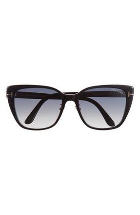 Tom Ford 57mm Cat Eye Sunglasses in Shiny Black /Gradient Smoke at Nordstrom Rack