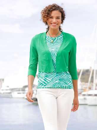 Casual Looks Shirtjacke CASUAL LOOKS Bolero, Damen, Gr. 40, gr&uuml;n (grasgr&uuml;n), 95% Viskose, 5% Elasthan, unifarben, V-Ausschnitt, Shirts Shirtjacke