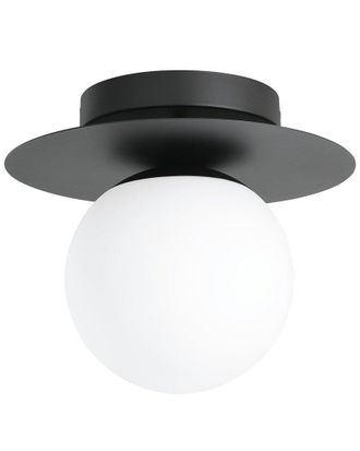 Eglo Eglo Arenales 1 Light Ceiling Light With Structured Black Finish & White Glass Shade