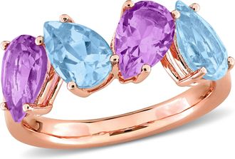 Mimi & Max 3 7/8ct TGW Pear-Shaped Sky Blue Topaz and Pink Amethyst Ring Rose Silver