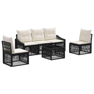 vidaXL Conjunto De Sof&aacute;s De Jard&iacute;n 6 Pcs Negro Rat&aacute;n Sint&eacute;tico Vidaxl