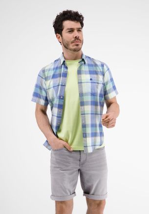 Lerros Kurzarmhemd LERROS LERROS Kariertes Halbarmhemd, Herren, Gr. M, blau (tinted aqua), 100% Baumwolle, Hemden Kurzarmhemd