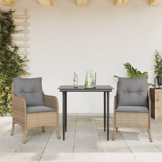 vidaXL Vidaxl - Set Comedor De Jard&iacute;n 3 Pzas Con Cojines Rat&aacute;n Sint&eacute;tico Beige