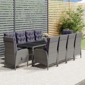 vidaXL Set De Comedor De Jard&iacute;n 11 Pzas Rat&aacute;n Sint&eacute;tico Gris Vidaxl