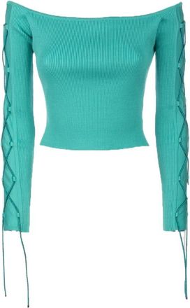 Giuseppe Di Morabito Off-Shoulder Top met Veterdetails - Dames - Longsleeves - Groen - XS - Katoen - Tops