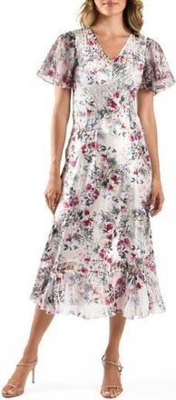 Komarov Charmeuse & Chiffon Cocktail Dress in Wildflower Fields at Nordstrom Rack, Size Small