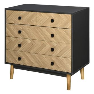 HOMCOM 5-Drawer Chest Storage Cabinet Sideboards with Metal Handles Freestanding Dresser for Bedroom - Living Room Wooden Bedroom - Home Living | TJ Hughes