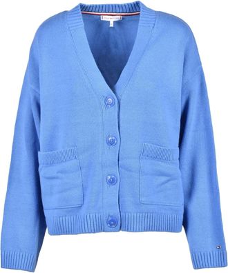 Tommy Hilfiger Womens Cotton Knit Vneck Cardigan - Light Blue - Size Large