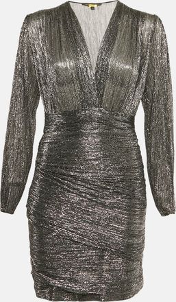 Maje Black Metallic Plunge Neck Mini Dress