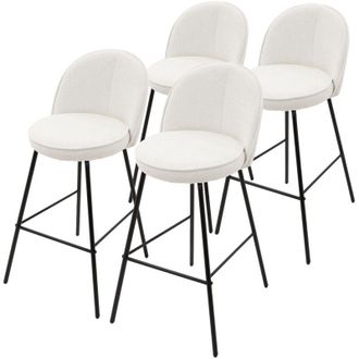 ML Design ML-Design Set di 4 Sgabelli da Bar Beige con Rivestimento in Tessuto, Altezza 75 cm, Struttura in Metallo, con Schienale e Poggiapiedi, Sedia Alta
