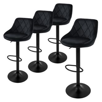 ML Design Ml-design - Juego De 4x Taburetes De Bar Bistro Tapizados En Piel Sint&eacute;tica Pu Negro Sillas Con Respaldo Ergon&oacute;mico Y Reposapi&eacute;s Asiento C&oacute;modo De Mos