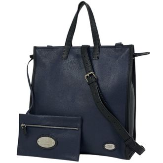 Fendi Navy Leather Pouch Shoulder Bag Tote Bag (Pre-Owned)
