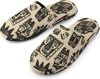 Generic African Tribal Masks Mens House Slippers Slip Indoor Slipper On Shoes Warm Outdoor