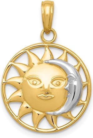 Diamond2Deal 14k Yellow Gold and Rhodium Sun and Moon Charm Pendant