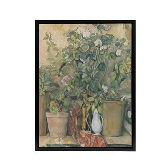 Artery8 Terracotta Pots & Flowers Paul Cezanne Framed Canvas Wall Art Print | Size: W24 x H32