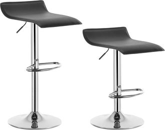 Woltu Woltu - 2x Taburetes De Bar Regulable En Altura Cuero Artificial Acero Cromado Asiento Acolchado Silla De Bar Taburetes Alto Cocina Negro