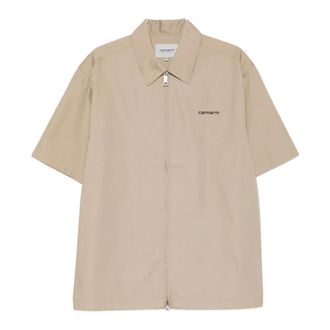 Carhartt Work in Progress S/S Postal Zip Shirt - Heren - Korte mouwen Overhemden - Beige - L - Katoen - Overhemden