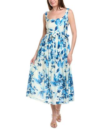 Taylor Black & White Stripe Floral Print Strapless Dress