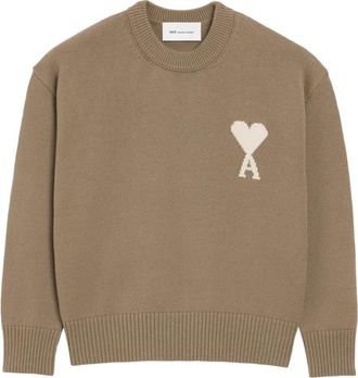 Ami Intarsia Knit Crew Neck Sweater - Heren - Ronde hals truien - Beige - L - Truien & Vesten