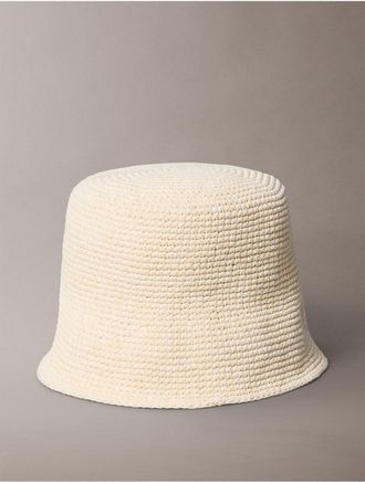 Calvin Klein Womens Crochet Bucket Hat - Ivory
