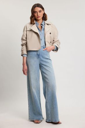 Karen Millen Womens Leather High Neck Crop Trench Coat - Beige