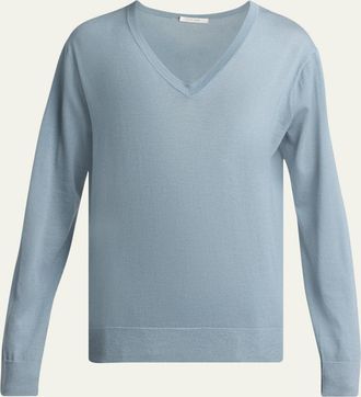 The Row Naius Long-Sleeve V-Neck Wool Top