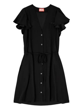 Diesel flutter-sleeve V-neck dress - Black