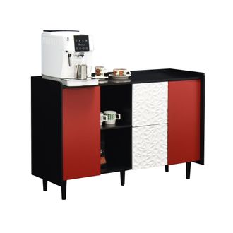 STILVORA Credenza Con 2 Cassetti E 2 Vani Aperti, Ante Rosse, Stile Moderno, In Mdf, 120&times;40&times;80 Cm, Nero