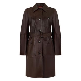 Max Mara Belted Coats, female, Brown, Size: M Mstamaca Long Trench Coat