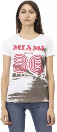 Trussardi Elegant wit T-shirt met frontprint - Dames - T-shirts - Wit - M - Katoen - Tops