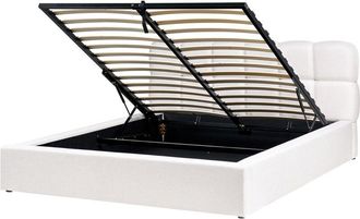 Beliani Cama Moderna Con Almacenaje De Tela Blanco Crema 160 X 200 Cm Baston