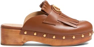 Valentino Garavani Clogs VLogo Signature con frange 45mm - Marrone