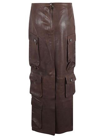 FERMAS Womens Leather Cargo Long Skirt