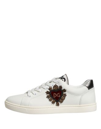 Dolce & Gabbana Witte Leren Heilig Hart Patchesneakers Schoenen