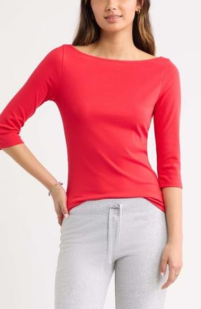 BP. Boat Neck Three-Quarter Sleeve Top in Red Festive at Nordstrom, Size Xx-Small