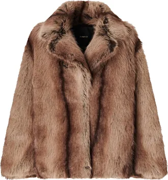 Pinko Oversized Notch Collar Faux Fur Caban Coat